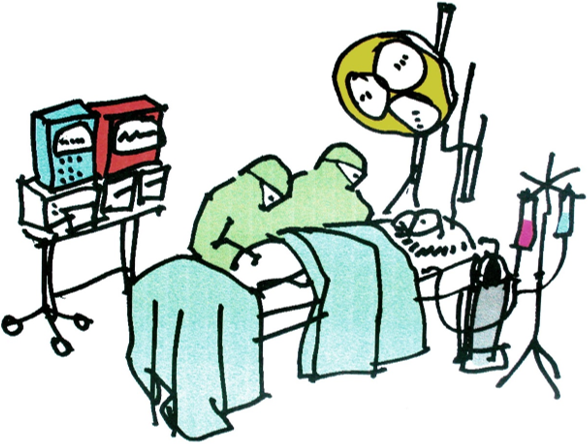 Illustration of doctors by the side of a patient bed