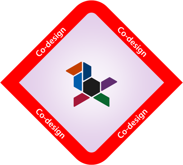 Codesign stage icon - Tangram of hexagon shaped bird within a diamond shape