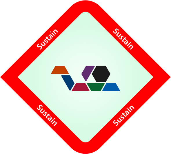 Sustain stage icon - Tangram of hexagon shaped snail within a diamond shape