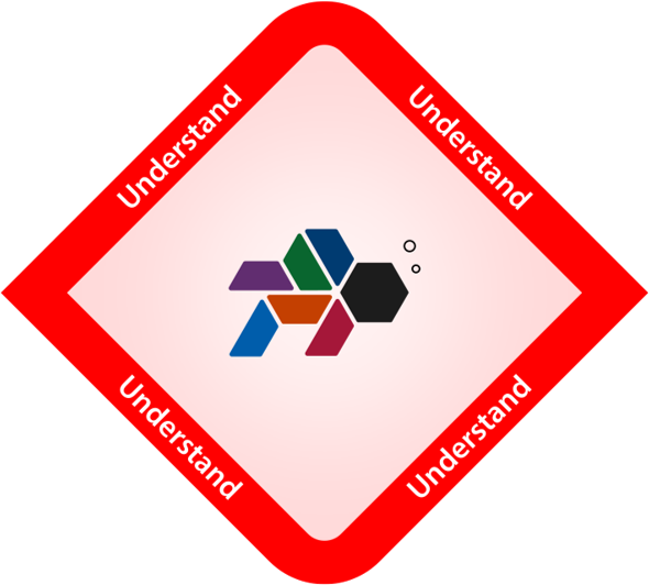 Understand stage icon - Tangram of hexagon shaped turtle within a diamond shape